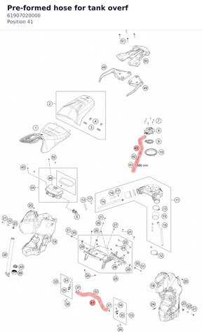 Diagram preview: Pre-formed hose for tank overf (61907020000)
