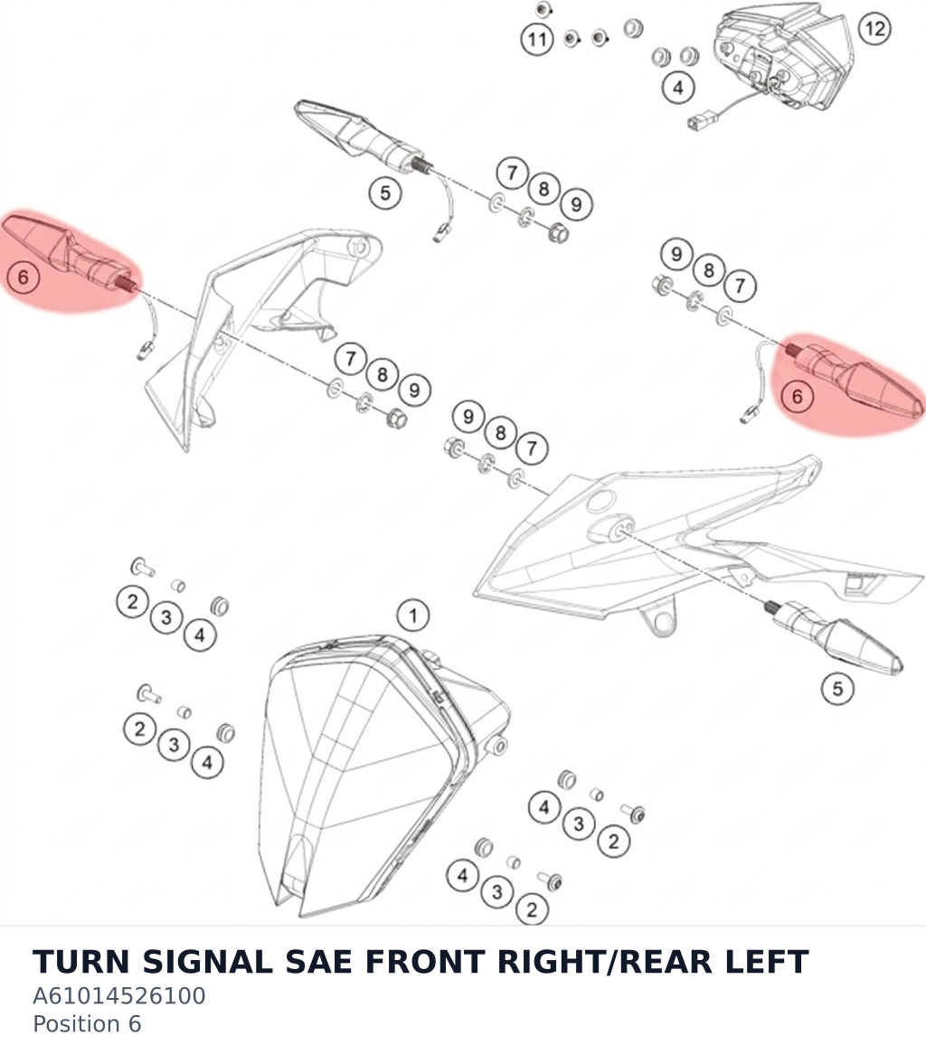Diagram preview: TURN SIGNAL SAE FRONT RIGHT/REAR LEFT (A61014526100)