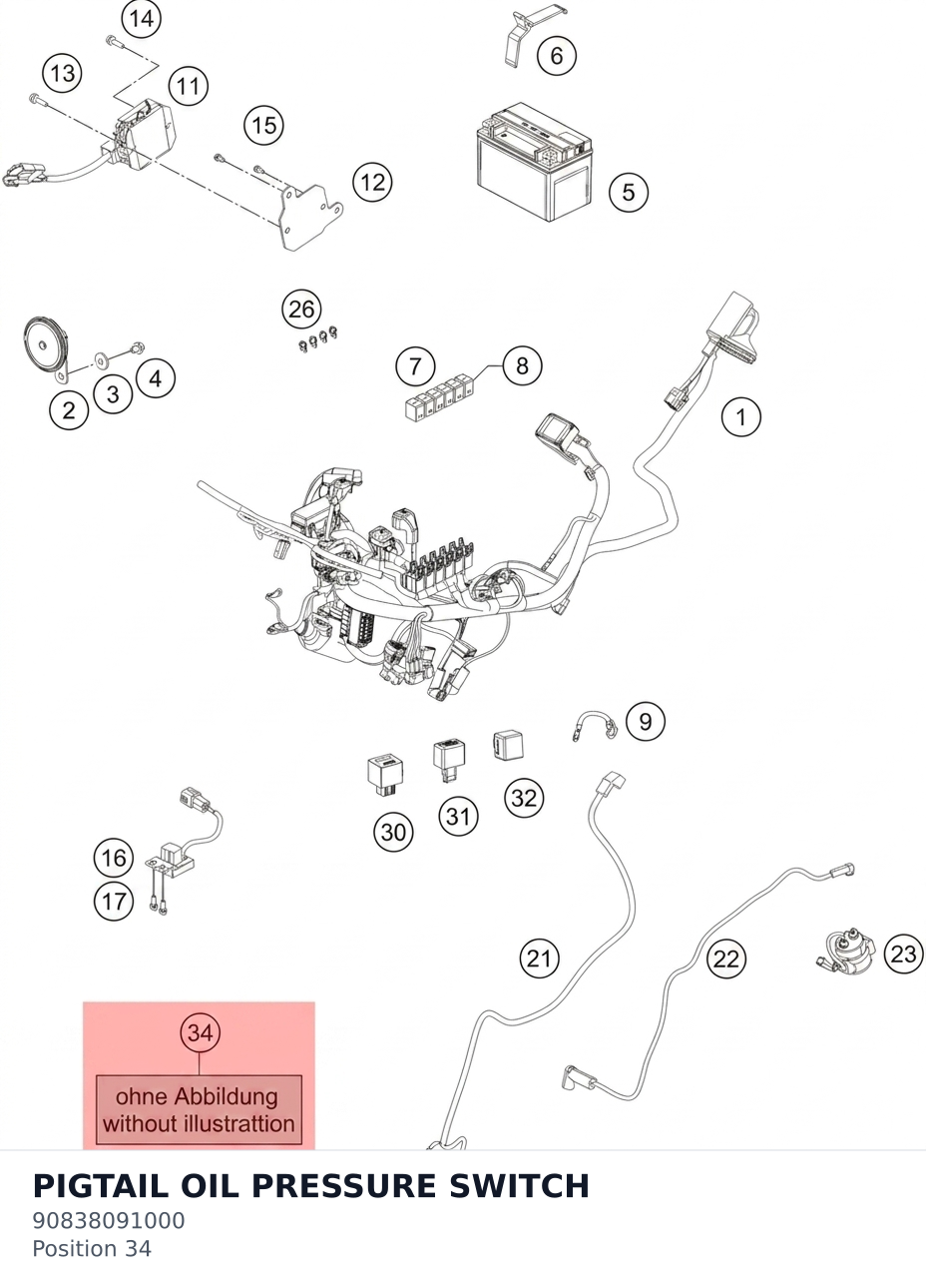 Diagram preview: PIGTAIL OIL PRESSURE SWITCH (90838091000)
