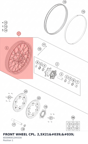 Diagram preview: FRONT WHEEL CPL. 2,5X21'' (6030900124433A)