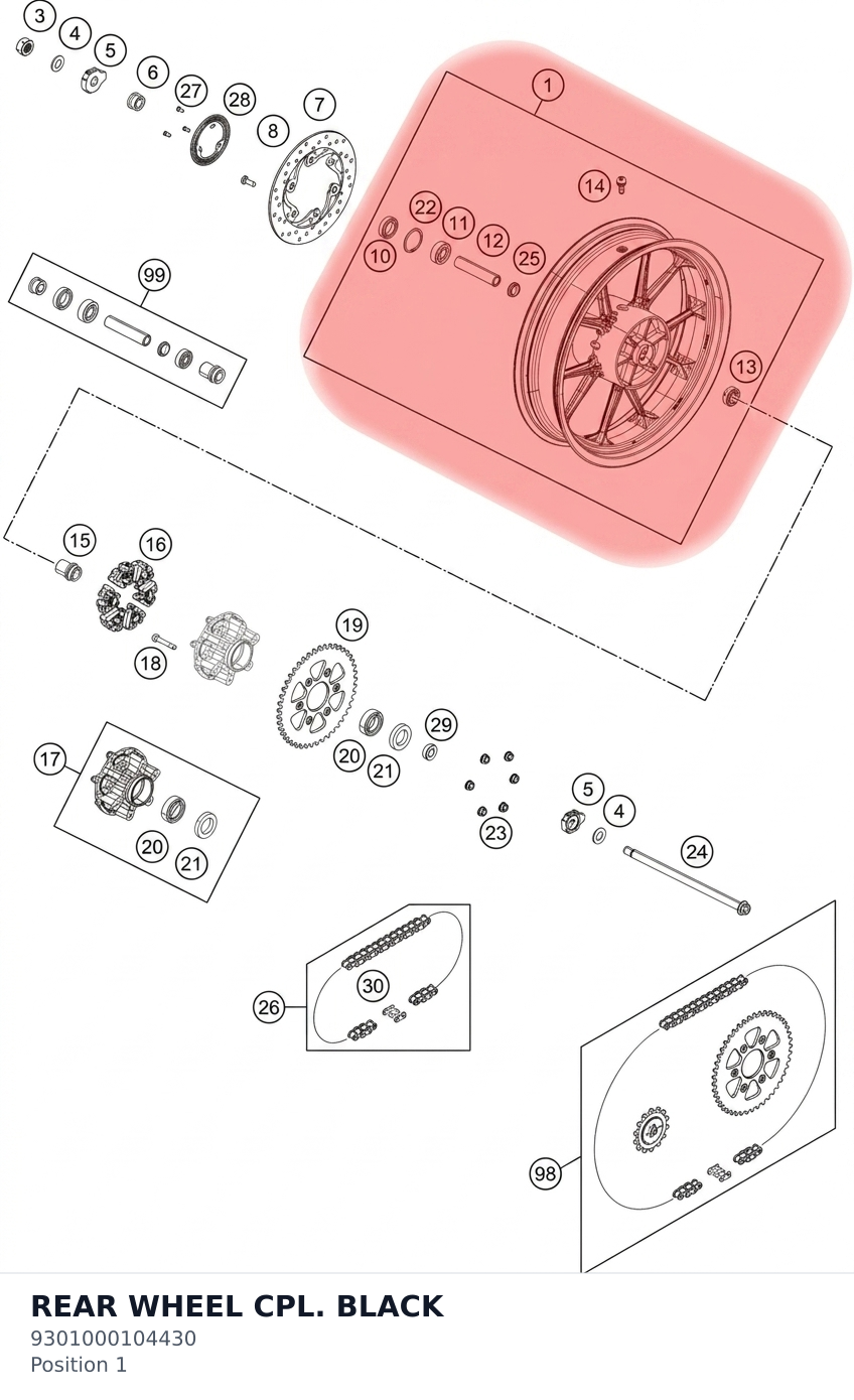 Diagram preview: REAR WHEEL CPL. BLACK (9301000104430)