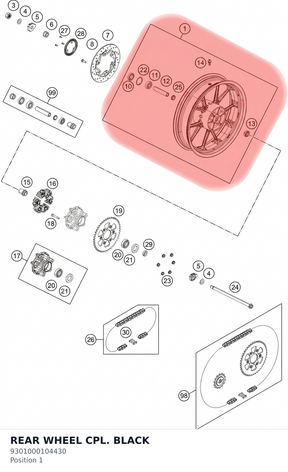 Diagram preview: REAR WHEEL CPL. BLACK (9301000104430)