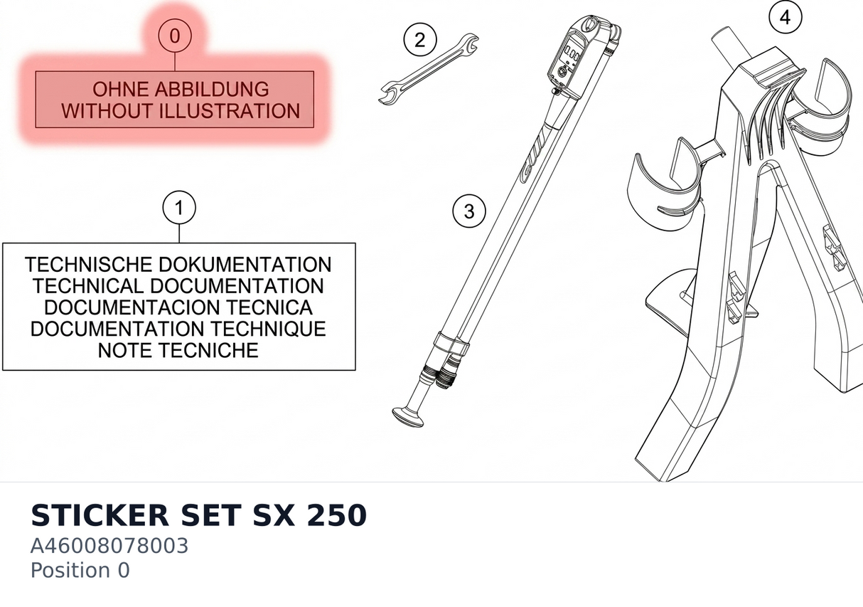 Diagram preview: STICKER SET SX 250 (A46008078003)