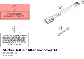 Diagram preview: Sticker, left air filter box cover TA (79108085400)