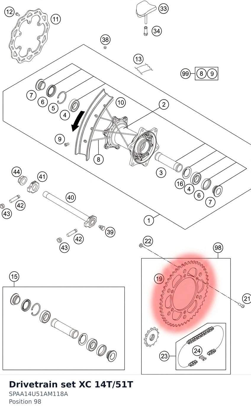 Diagram preview: Drivetrain set XC 14T/51T (SPAA14U51AM118A)