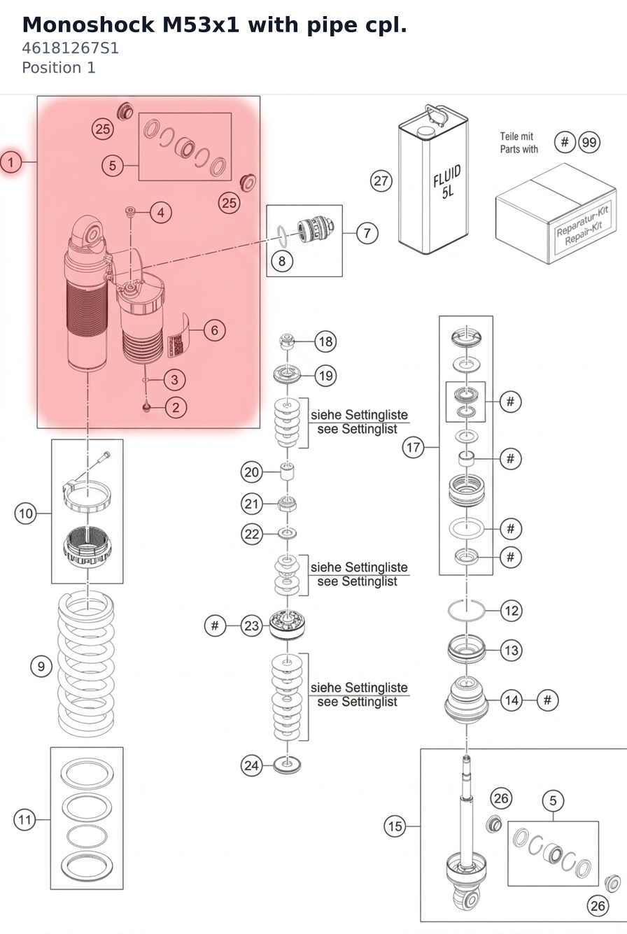 Diagram preview: Monoshock M53x1 with pipe cpl. (46181267S1)