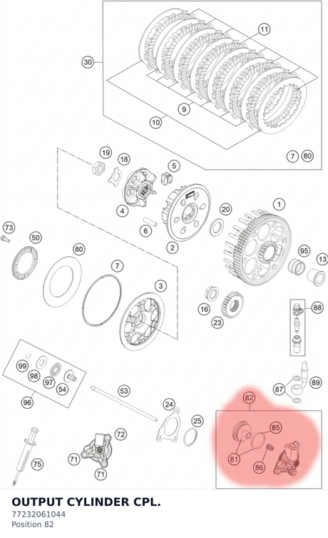 Diagram preview: OUTPUT CYLINDER CPL. (77232061044)