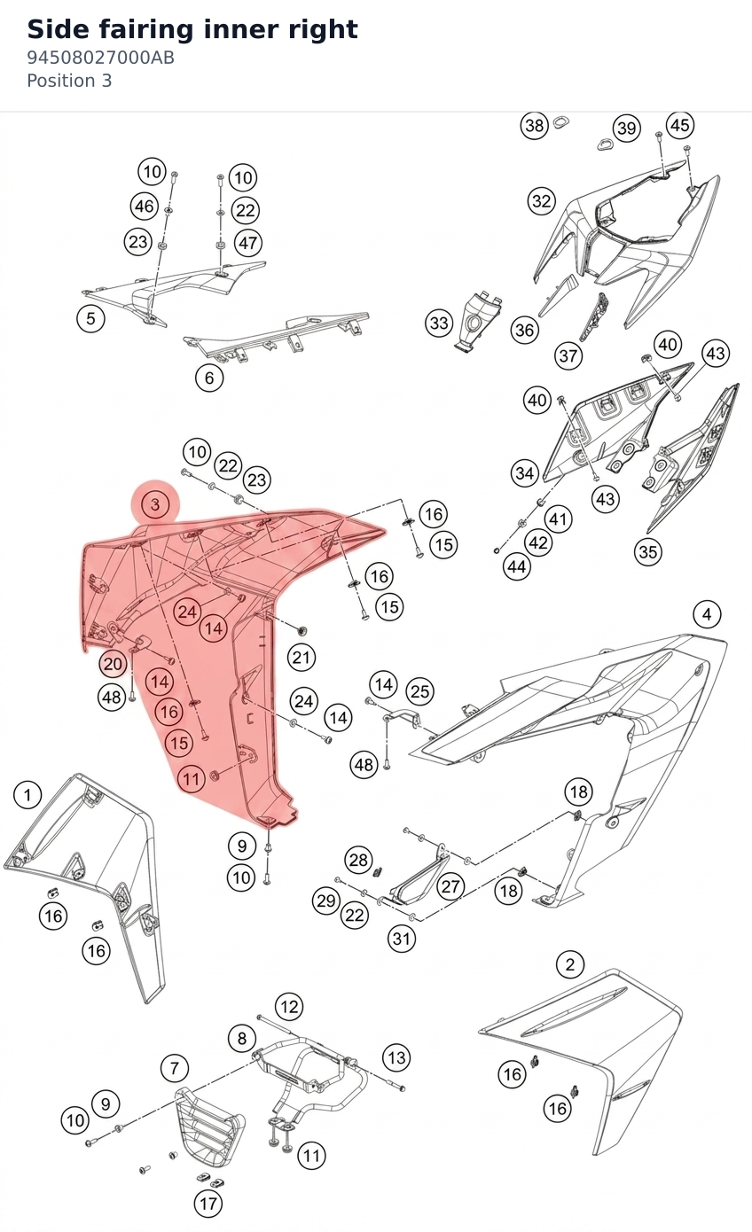 Diagram preview: Side fairing inner right (94508027000AB)