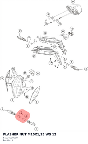 Diagram preview: FLASHER NUT M10X1,25  WS 12 (61014030000)