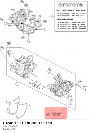Diagram preview: GASKET SET ENGINE 125/150 (50430099000)