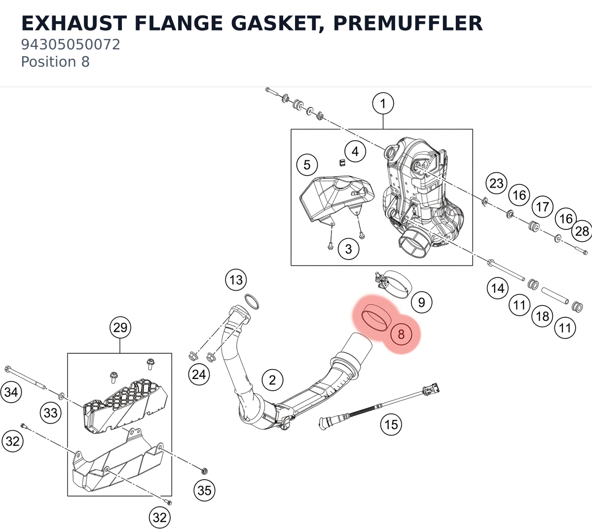 Diagram preview: EXHAUST FLANGE GASKET, PREMUFFLER (94305050072)