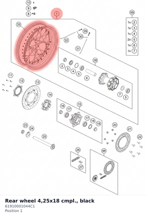 Diagram preview: Rear wheel 4,25x18  cmpl., black (61910001044C1)