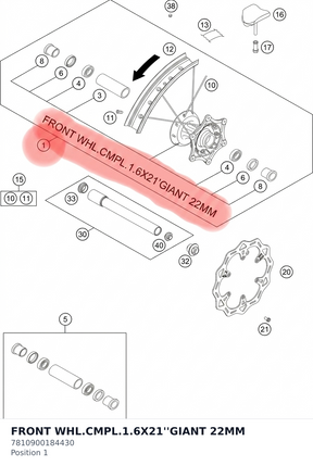 Diagram preview: FRONT WHL.CMPL.1.6X21''GIANT 22MM (7810900184430)