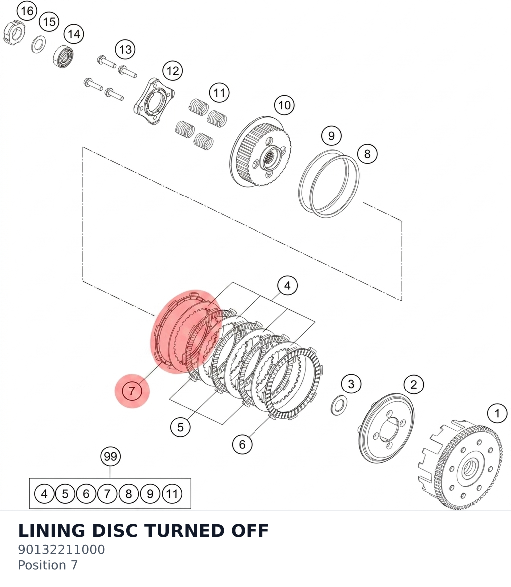 Diagram preview: LINING DISC TURNED OFF (90132211000)
