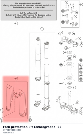 Diagram preview: Fork protection kit Erzbergrodeo  22 (77701094100C1H)