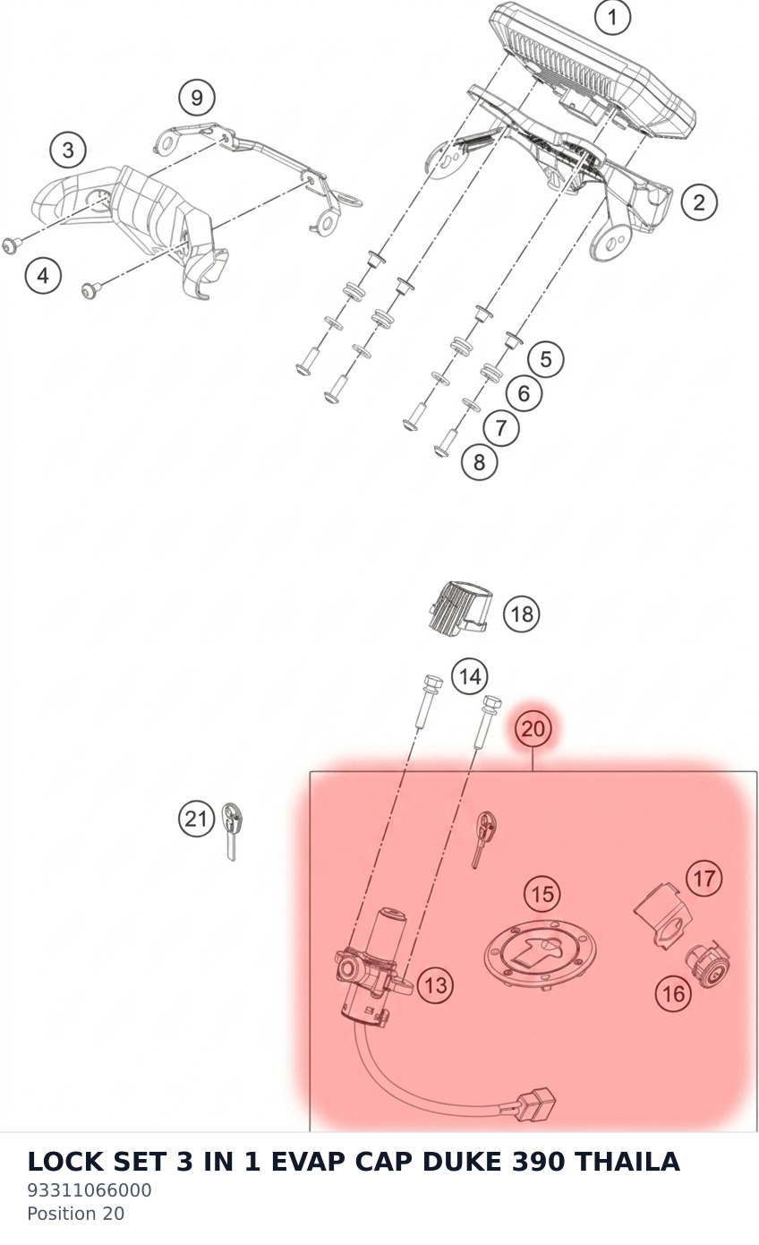 Diagram preview: LOCK SET 3 IN 1 EVAP CAP DUKE 390 THAILA (93311066000)