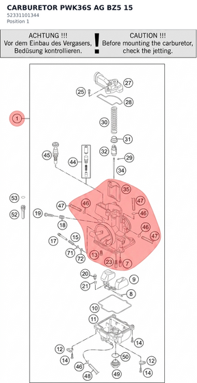 Diagram preview: CARBURETOR PWK36S AG BZ5   15 (52331101344)