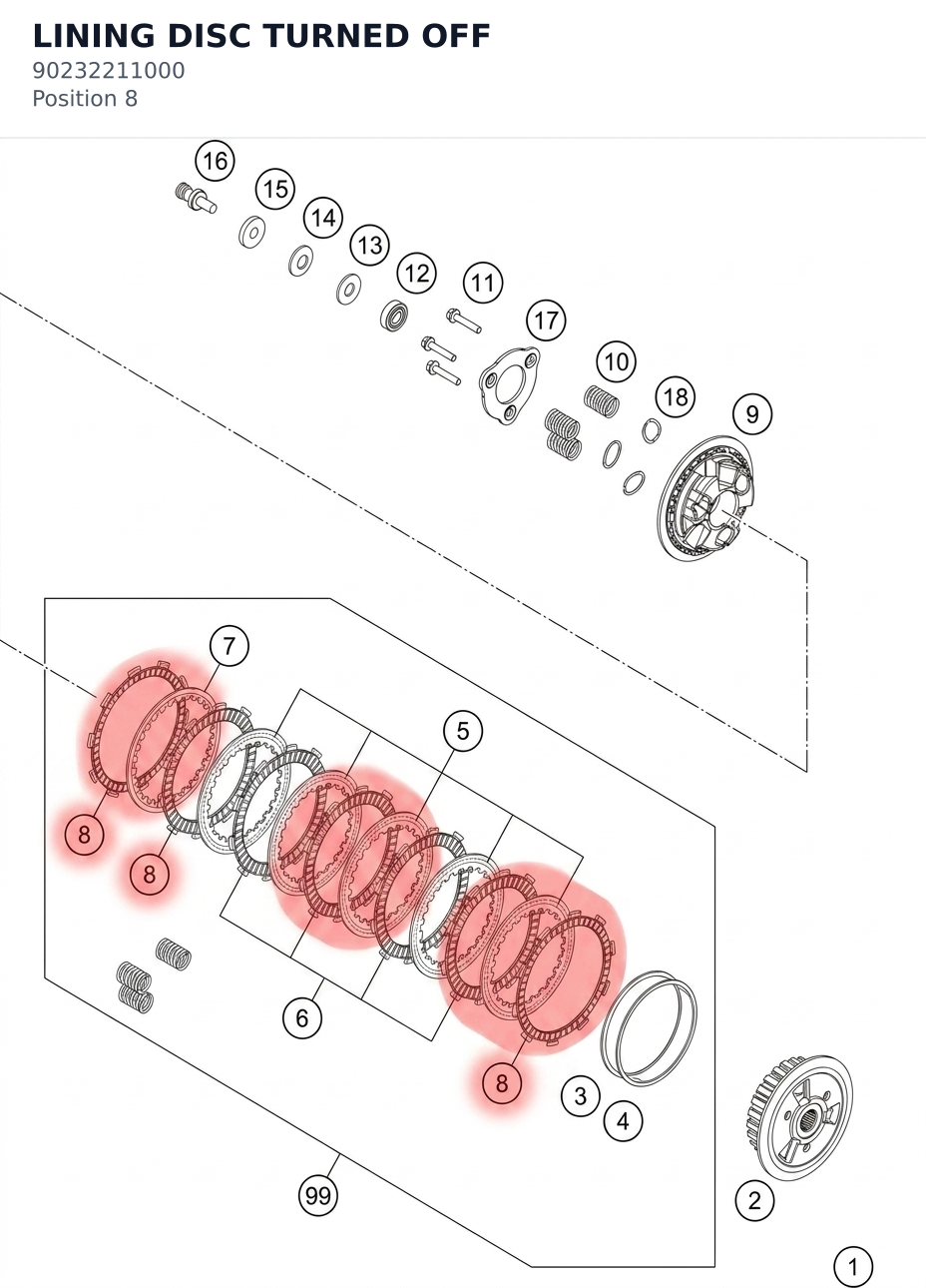 Diagram preview: LINING DISC TURNED OFF (90232211000)