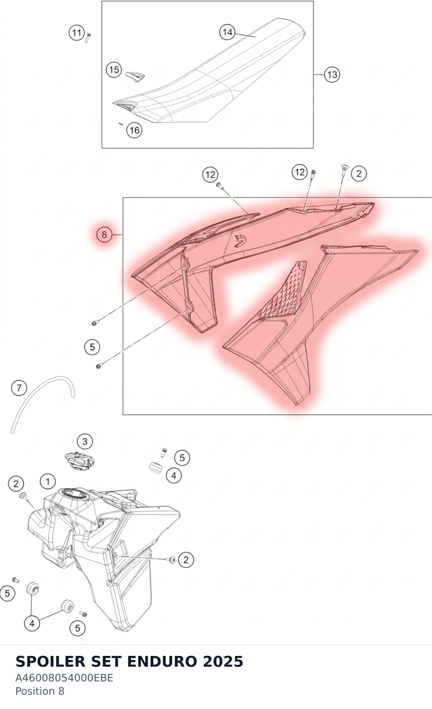 Diagram preview: SPOILER SET ENDURO 2025 (A46008054000EBE)