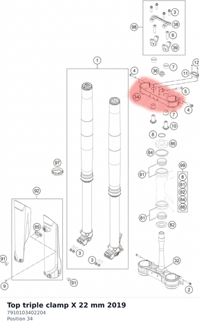 Diagram preview: Top triple clamp X 22 mm 2019 (7910103402204)