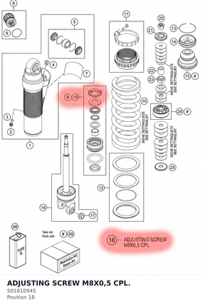 Diagram preview: ADJUSTING SCREW M8X0,5 CPL. (50181094S)