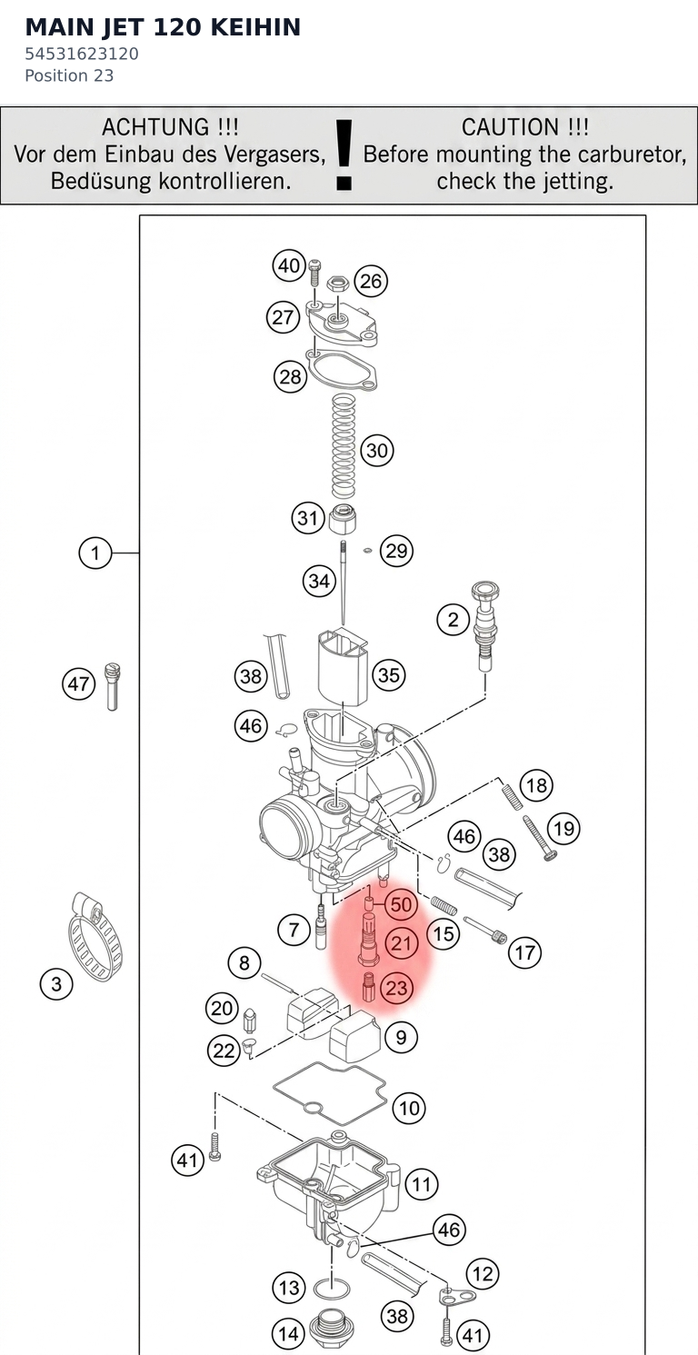Diagram preview: MAIN JET 120 KEIHIN (54531623120)