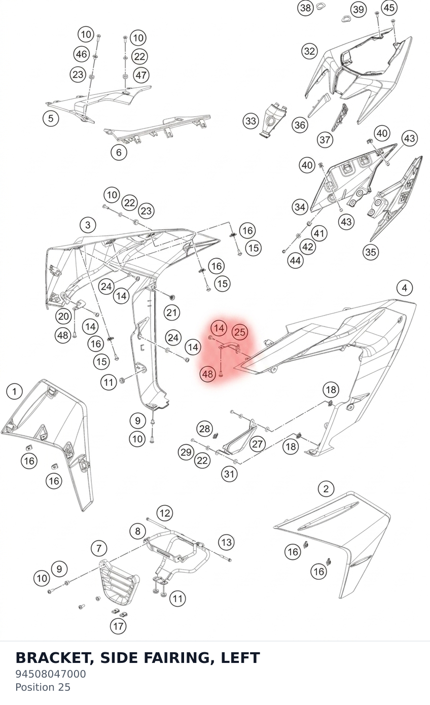 Diagram preview: BRACKET, SIDE FAIRING, LEFT (94508047000)