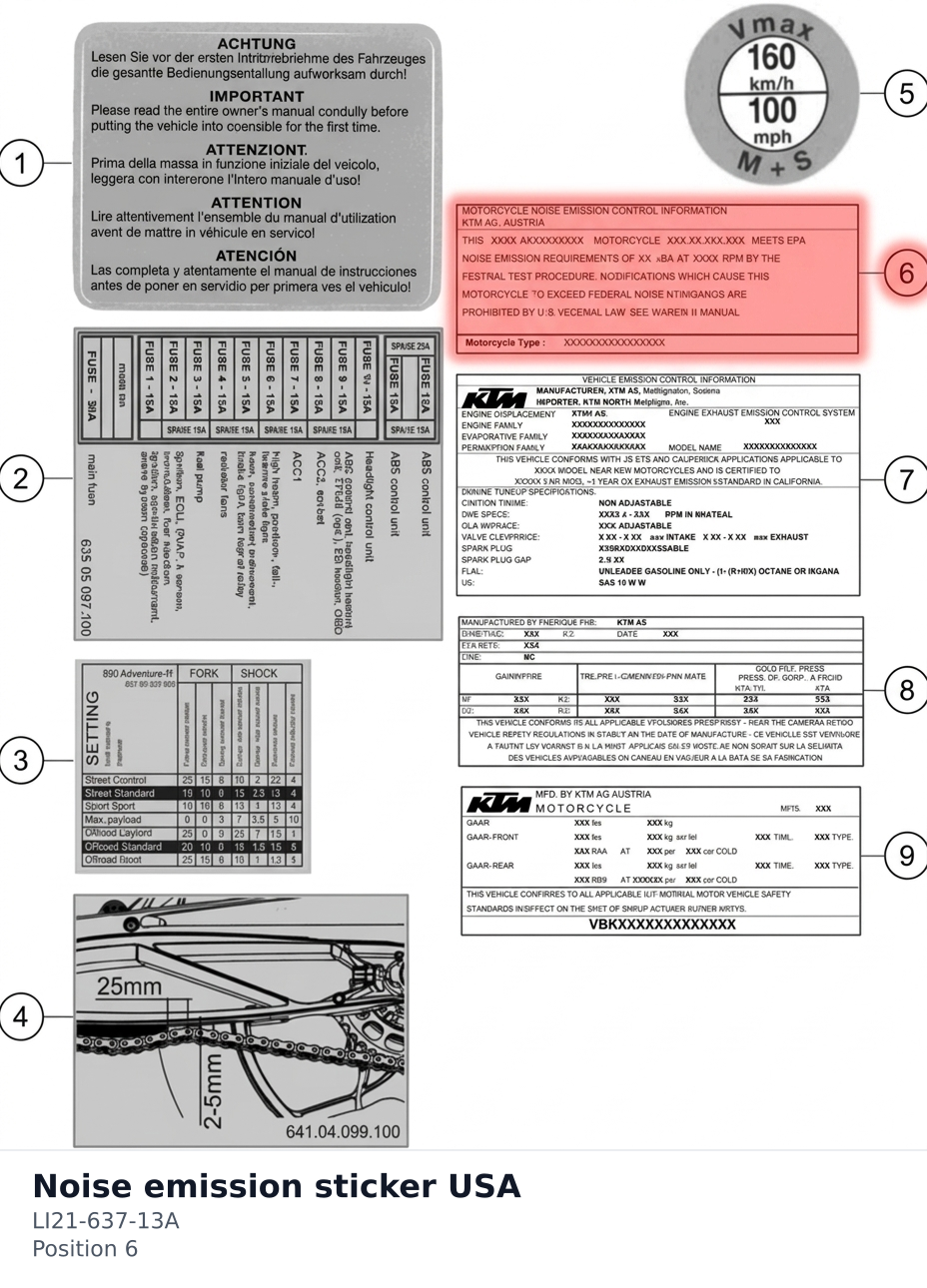 Diagram preview: Noise emission sticker USA (LI21-637-13A)