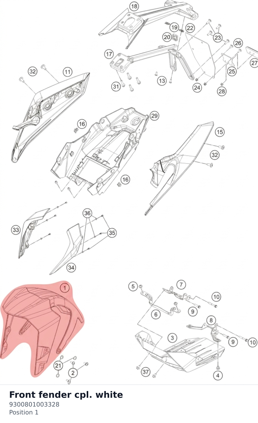 Diagram preview: Front fender cpl. white (9300801003328)