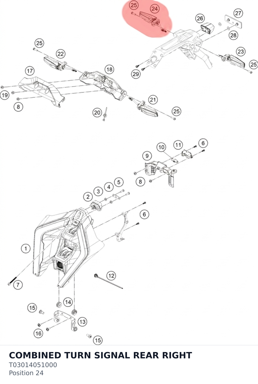Diagram preview: COMBINED TURN SIGNAL REAR RIGHT (T03014051000)