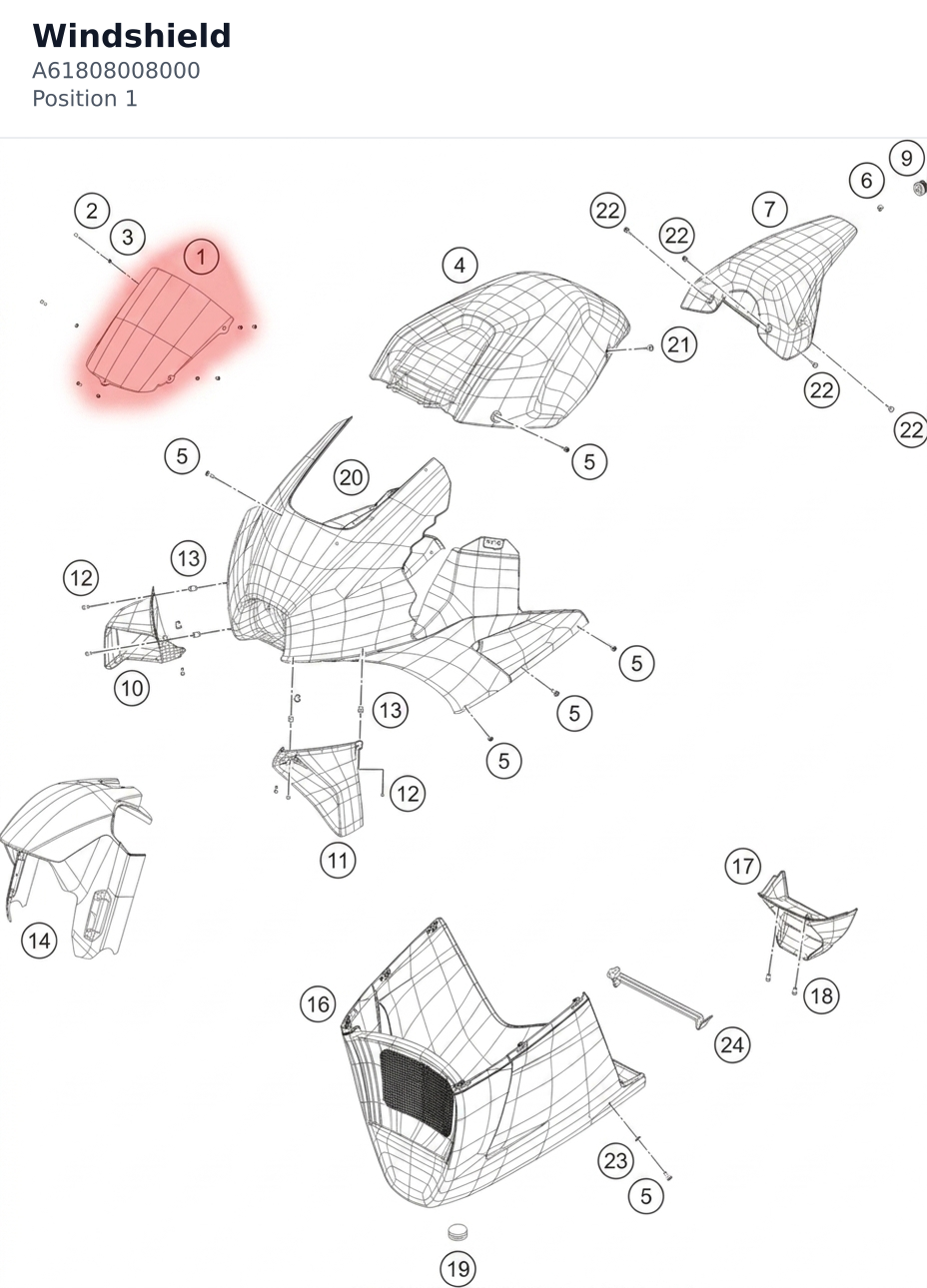 Diagram preview: Windshield (A61808008000)