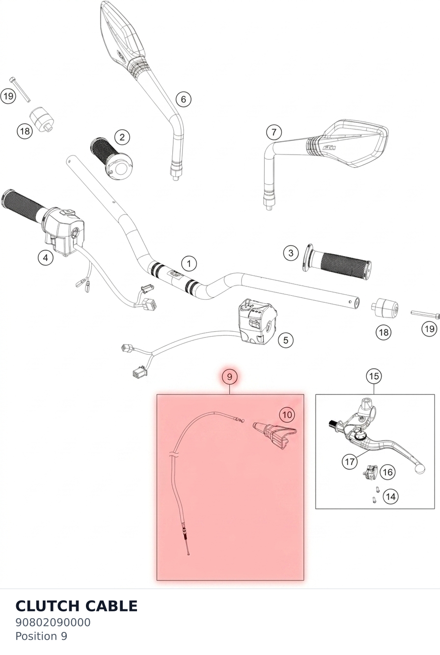 Diagram preview: CLUTCH CABLE (90802090000)