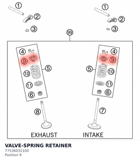 Diagram preview: VALVE-SPRING RETAINER (77536032100)