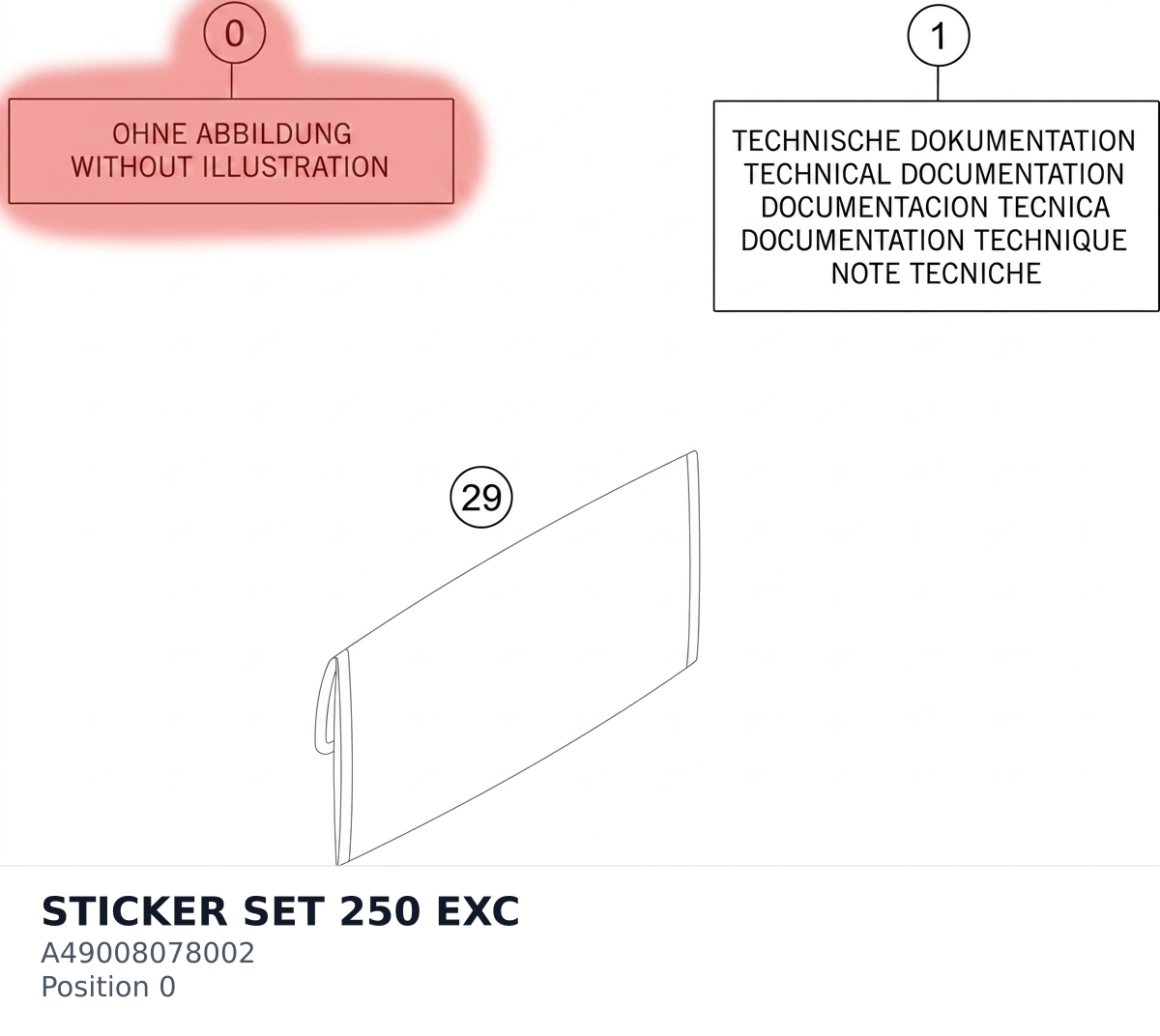 Diagram preview: STICKER SET 250 EXC (A49008078002)