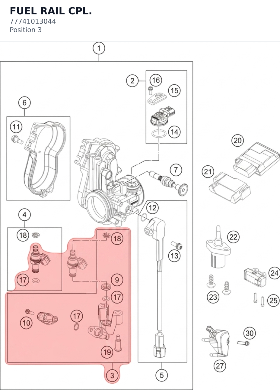 Diagram preview: FUEL RAIL CPL. (77741013044)