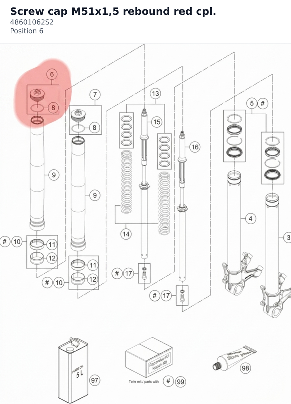 Diagram preview: Screw cap M51x1,5 rebound red cpl. (48601062S2)