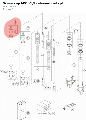 Diagram preview: Screw cap M51x1,5 rebound red cpl. (48601062S2)