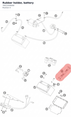 Diagram preview: Rubber holder, battery (76011056000)