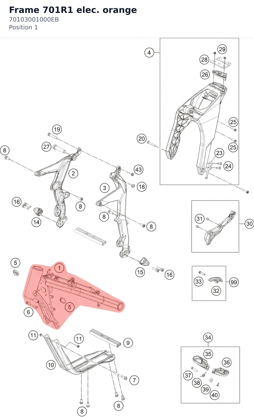 Diagram preview: Frame  701R1  elec. orange (70103001000EB)