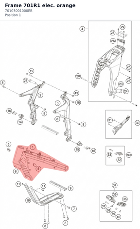 Diagram preview: Frame  701R1  elec. orange (70103001000EB)