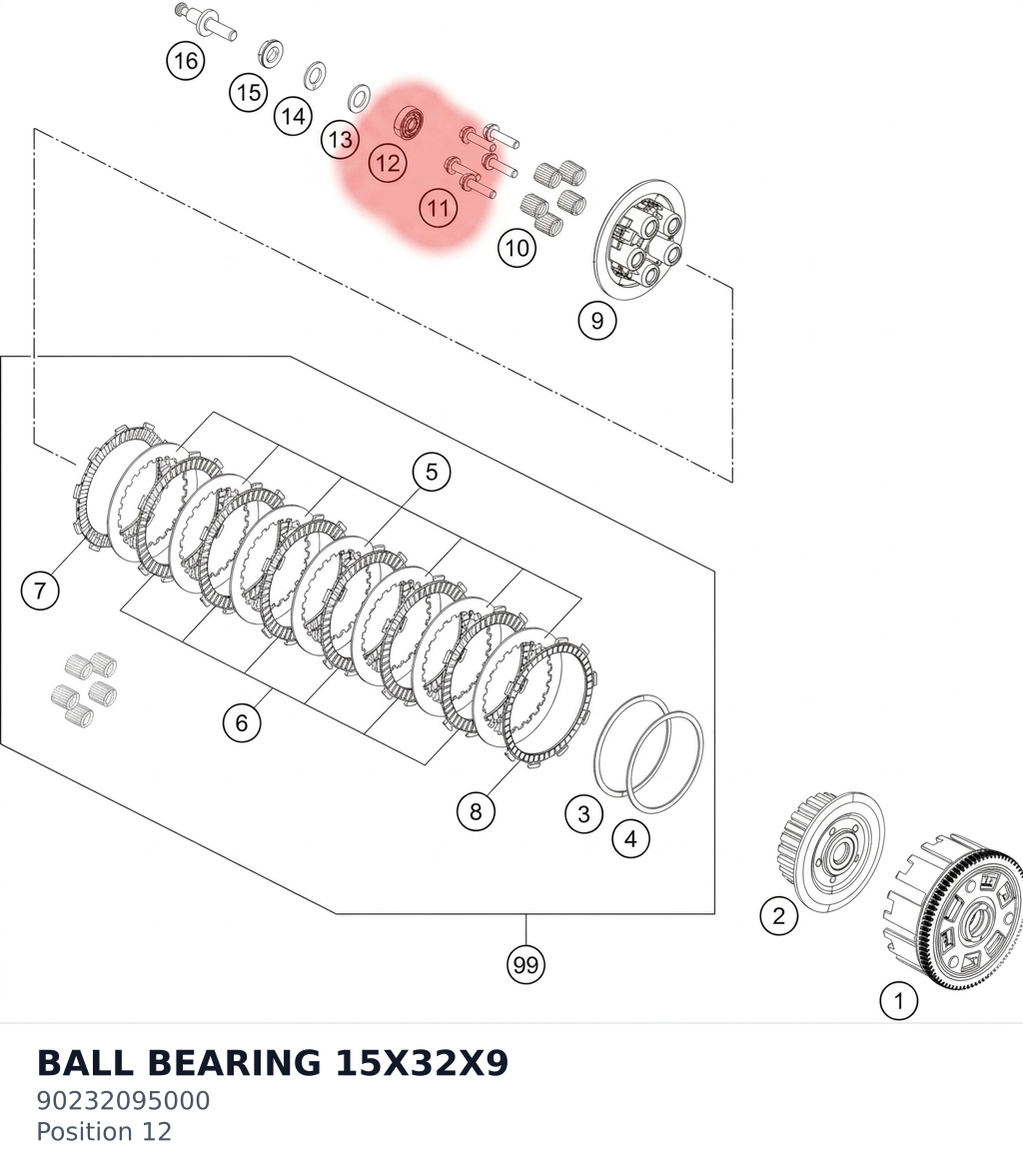 Diagram preview: BALL BEARING 15X32X9 (90232095000)