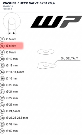 Diagram preview: WASHER CHECK VALVE 6X31X0,4 (48601459)
