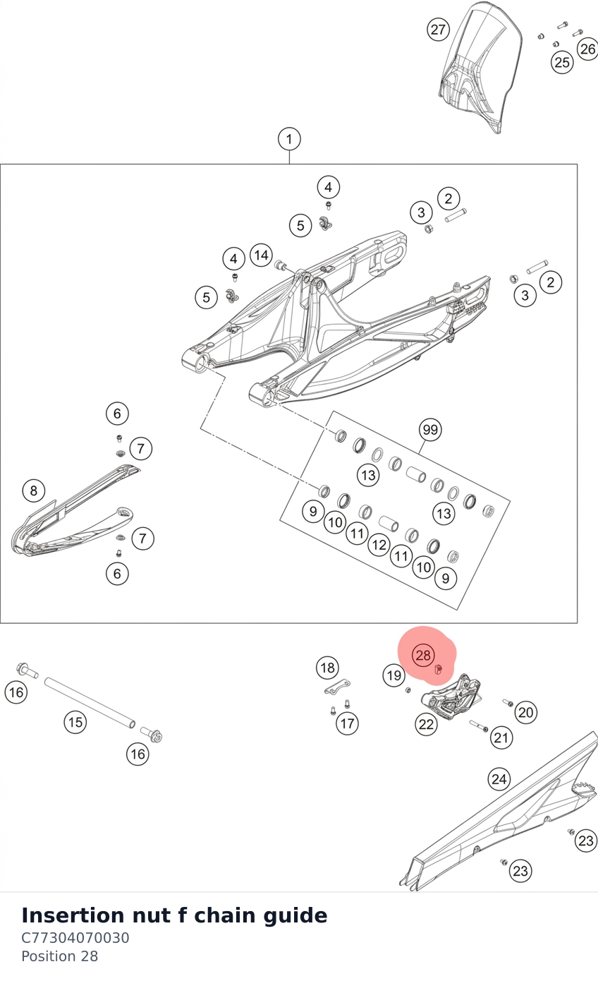 Diagram preview: Insertion nut f chain guide (C77304070030)