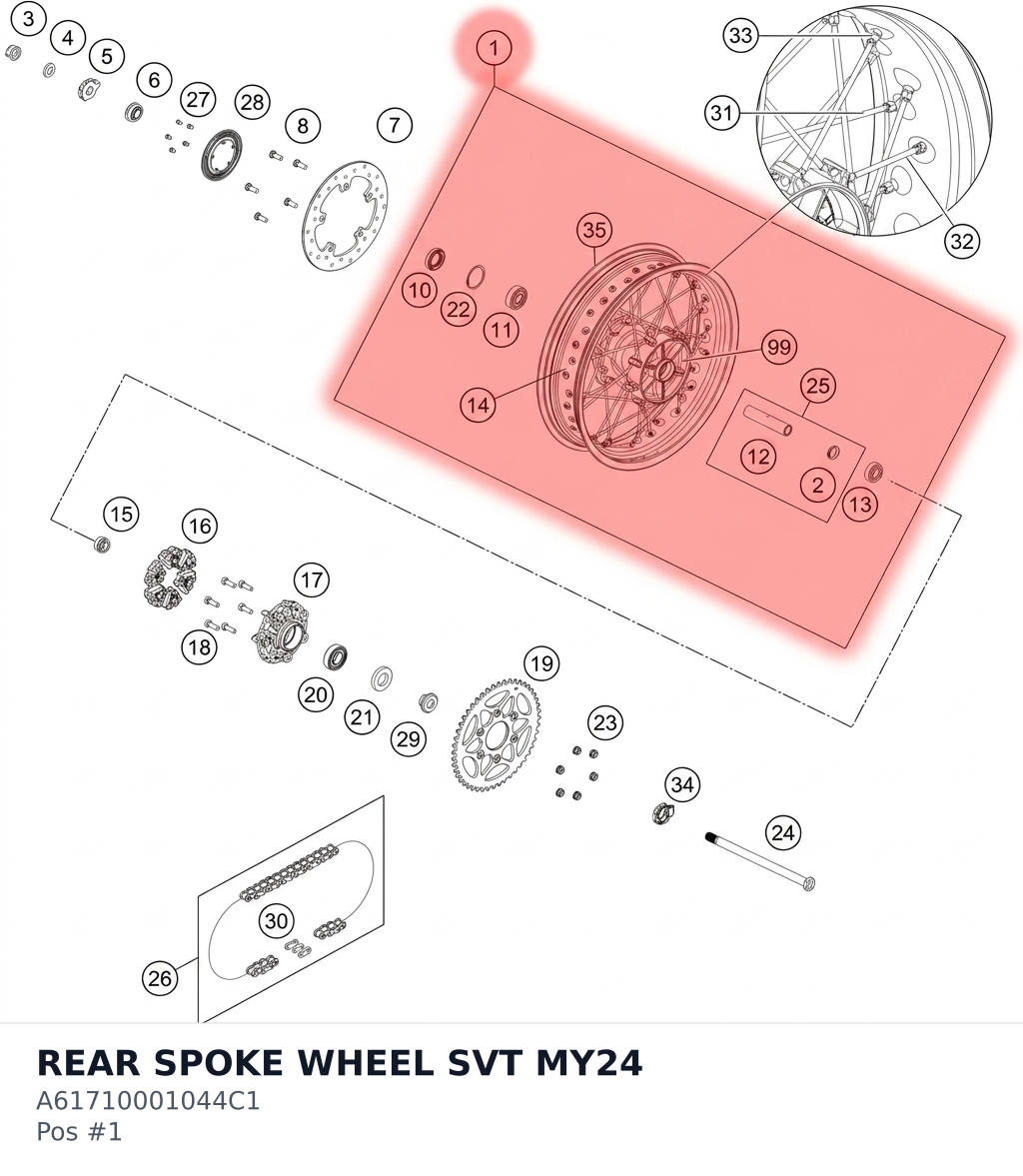Diagram preview: REAR SPOKE WHEEL SVT MY24 (A61710001044C1)