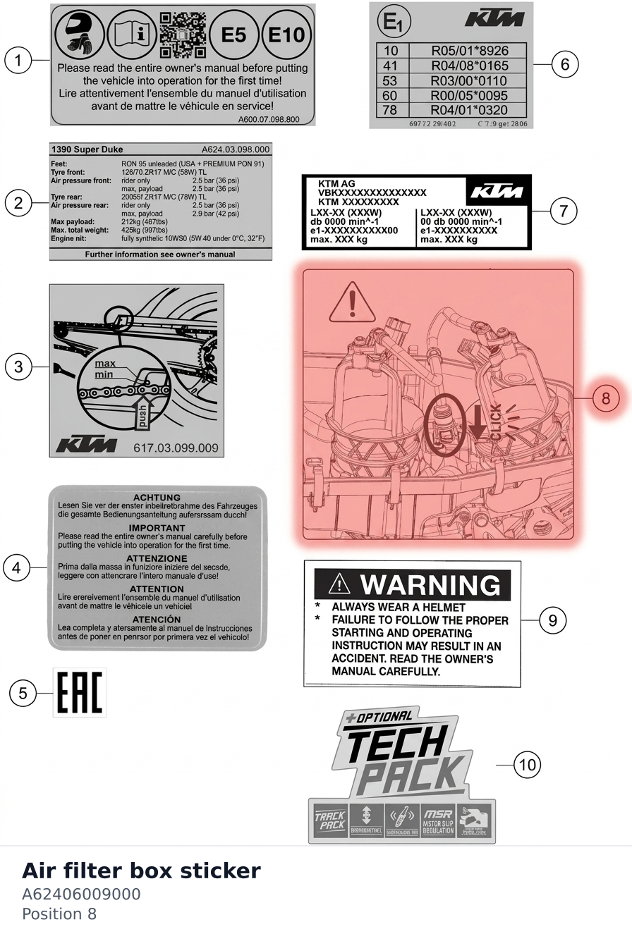 Diagram preview: Air filter box sticker (A62406009000)