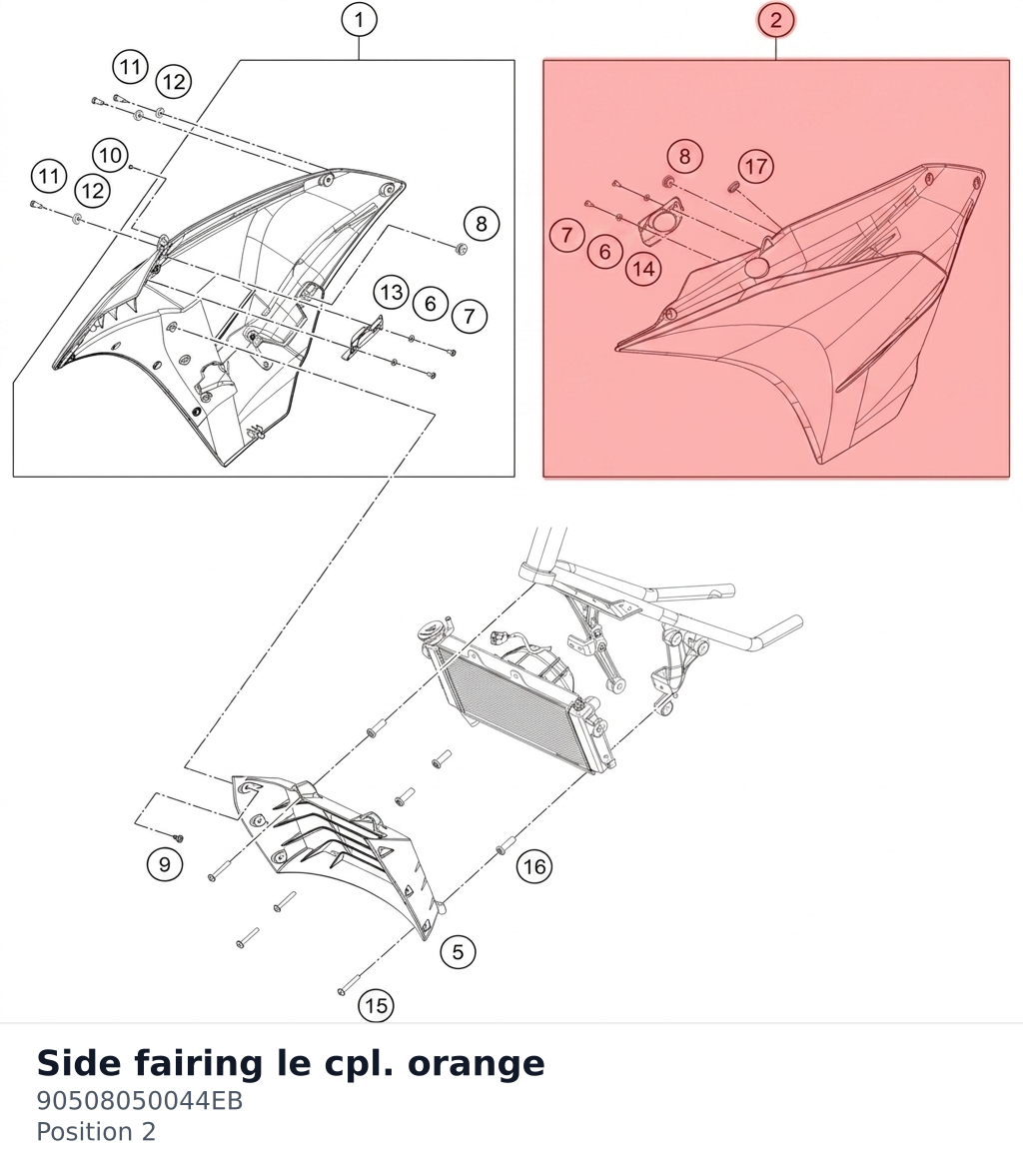 Diagram preview: Side fairing le cpl. orange (90508050044EB)
