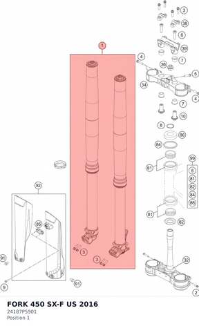 Diagram preview: FORK 450 SX-F US          2016 (24187P5901)