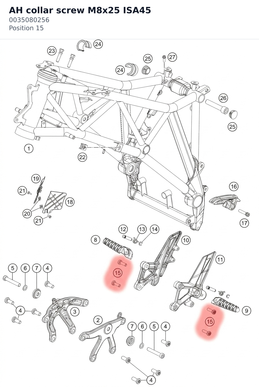 Diagram preview: AH collar screw M8x25 ISA45 (0035080256)