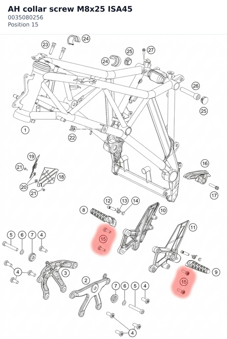 Diagram preview: AH collar screw M8x25 ISA45 (0035080256)