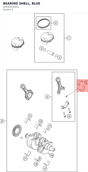 Diagram preview: BEARING SHELL, BLUE (635300140001)